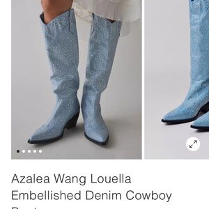 Azalea Wang Louella Blue Embellished Cowboy Boots